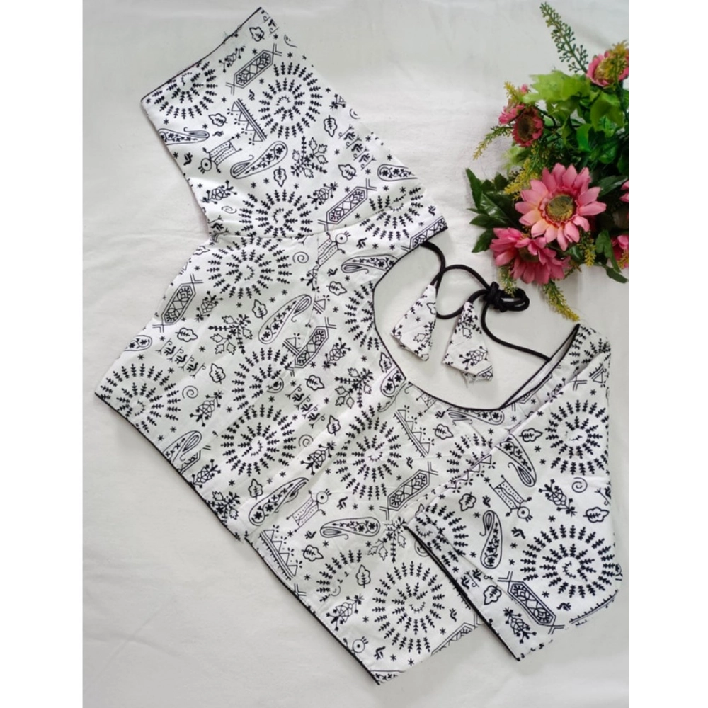 54292578004_bc3d3bfdf4_o_d-1000x1000-1.webp Generic Women's Cotton Printed Round Neck Short Sleeve Readymade Blouse (White-Blk, Free Size) - Image 1