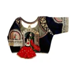 Generic Women's Shining silk Sequance Round Neck Short Sleeve Readymade Blouse (Navy Blue, Free Size) - Image 2