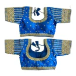 Generic Women's Phantom Silk Embroidery Round Neck Short Sleeve Readymade Blouse (Royal Blue, Free Size)