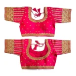 Generic Women's Phantom Silk Embroidery Round Neck Short Sleeve Readymade Blouse (Pink, Free Size)