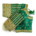 Generic Women's Phantom Silk Embroidery Round Neck Short Sleeve Readymade Blouse (Green, Free Size) - Image 3