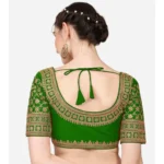 Generic Women's Silk Embroidery Coding Round Neck Short Sleeve Readymade Blouse (Green, Free Size) - Image 3