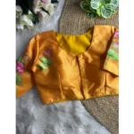 Generic Women's Silk Hand Work Round Neck Short Sleeve Readymade Blouse (Mustard, Free Size)