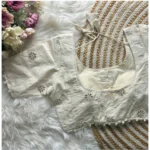 Generic Women's Khadi Cotton Embroidery Round Neck Short Sleeve Readymade Blouse (White, Free Size) - Image 2