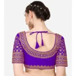 Generic Women's Silk Embroidery Coding Round Neck Short Sleeve Readymade Blouse (Blue, Free Size) - Image 3