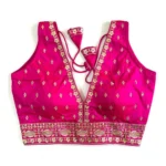 Generic Women's Silk Thread work V Neck Sleeve Less Readymade Blouse (Pink, Free Size)