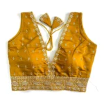 Generic Women's Silk Thread work V Neck Sleeve Less Readymade Blouse (Mustard, Free Size)
