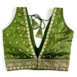 Generic Women's Silk Thread work V Neck Sleeve Less Readymade Blouse (Mehendi, Free Size) - Image 2