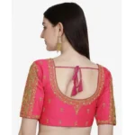 Generic Women's Phantom Silk Woven Round Neck Short Sleeve Readymade Blouse (Peach, Free Size) - Image 2