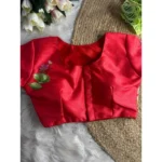 Generic Women's Silk Hand Work Round Neck Short Sleeve Readymade Blouse (Red, Free Size)