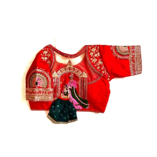 Generic Women's Shining silk Sequance Round Neck Short Sleeve Readymade Blouse (Red, Free Size)