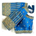 Generic Women's Phantom Silk Embroidery Round Neck Short Sleeve Readymade Blouse (Royal Blue, Free Size) - Image 3