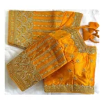 Generic Women's Phantom Silk Embroidery Round Neck Short Sleeve Readymade Blouse (Yellow, Free Size) - Image 3