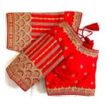 Generic Women's Phantom Silk Embroidery Round Neck Short Sleeve Readymade Blouse (Red, Free Size) - Image 3