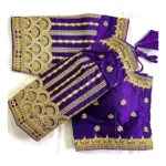 Generic Women's Phantom Silk Embroidery Round Neck Short Sleeve Readymade Blouse (Blue, Free Size) - Image 3