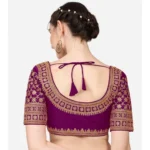 Generic Women's Silk Embroidery Coding Round Neck Short Sleeve Readymade Blouse (Purple, Free Size) - Image 3