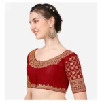 Generic Women's Silk Embroidery Coding Round Neck Short Sleeve Readymade Blouse (Maroon, Free Size) - Image 2