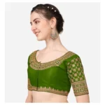 Generic Women's Silk Embroidery Coding Round Neck Short Sleeve Readymade Blouse (Light Green, Free Size) - Image 2