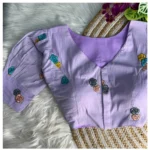 Generic Women's Khadi Cotton Embroidery V Neck Short Sleeve Readymade Blouse (Lavender, Free Size) - Image 2