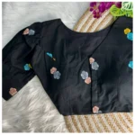 Generic Women's Khadi Cotton Embroidery V Neck Short Sleeve Readymade Blouse (Black, Free Size) - Image 2