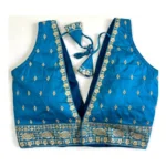 Generic Women's Silk Thread work V Neck Sleeve Less Readymade Blouse (Sky Blue, Free Size) - Image 2