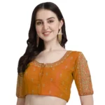 Generic Women's Phantom Silk Woven Round Neck Short Sleeve Readymade Blouse (Yellow, Free Size)