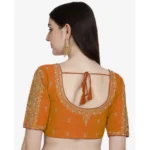 Generic Women's Phantom Silk Woven Round Neck Short Sleeve Readymade Blouse (Yellow, Free Size) - Image 2