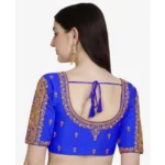 Generic Women's Phantom Silk Woven Round Neck Short Sleeve Readymade Blouse (Royal Blue, Free Size) - Image 3