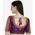 Generic Women's Phantom Silk Woven Round Neck Short Sleeve Readymade Blouse (Purple, Free Size) - Image 2