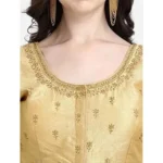 Generic Women's Phantom Silk Woven Round Neck Short Sleeve Readymade Blouse (Golden, Free Size) - Image 3
