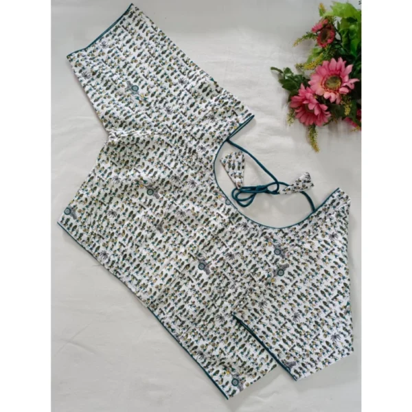 Generic Women's Cotton Printed Round Neck Short Sleeve Readymade Blouse (Teal, Free Size)