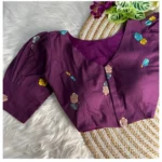 Generic Women's Khadi Cotton Embroidery V Neck Short Sleeve Readymade Blouse (Wine, Free Size) - Image 2