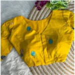 Generic Women's Khadi Cotton Embroidery V Neck Short Sleeve Readymade Blouse (Yellow, Free Size)