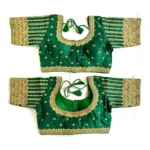 Generic Women's Phantom Silk Embroidery Round Neck Short Sleeve Readymade Blouse (Green, Free Size)