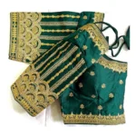 Generic Women's Phantom Silk Embroidery Round Neck Short Sleeve Readymade Blouse (Dark Green, Free Size) - Image 3