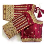 Generic Women's Phantom Silk Embroidery Round Neck Short Sleeve Readymade Blouse (Brown, Free Size) - Image 3