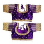 Generic Women's Phantom Silk Embroidery Round Neck Short Sleeve Readymade Blouse (Blue, Free Size)