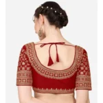 Generic Women's Silk Embroidery Coding Round Neck Short Sleeve Readymade Blouse (Maroon, Free Size) - Image 3