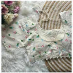 Generic Women's Khadi Cotton Embroidery Round Neck Short Sleeve Readymade Blouse (White, Free Size) - Image 2