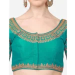 Generic Women's Silk Embroidery Coding Round Neck Short Sleeve Readymade Blouse (Sky Blue, Free Size) - Image 2