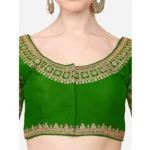 Generic Women's Silk Embroidery Coding Round Neck Short Sleeve Readymade Blouse (Green, Free Size) - Image 2