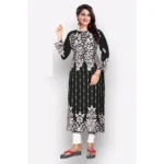 Generic Women's Georgette Printed Round Neck 3-4 th Sleeve Kurti (Black) - Image 3