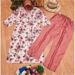 Generic Women's Rayon Printed Round Neck 3-4th Sleeve Kurti With Pant Set (Peach) - Image 3
