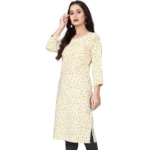 Generic Women's Rayon Printed Round Neck 3-4th Sleeve Kurti (White) - Image 3