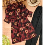 Generic Women's Muslin Printed Mandarin Collar 3-4 th Sleeve Kurti With Pant Set (Black) - Image 4