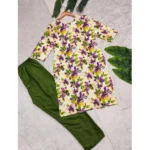 Generic Women's Rayon Printed Round Neck 3-4th Sleeve Kurti With Pant Set (Green) - Image 4