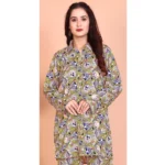 Generic Women's Rayon Printed Mandarin Collar Full Sleeve Co Ord Set (Green) - Image 4