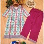 Generic Women's Rayon Printed V Neck 3-4th Sleeve Kurti With Pant Set (Pink) - Image 3