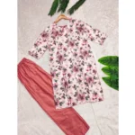 Generic Women's Rayon Printed Round Neck 3-4th Sleeve Kurti With Pant Set (Peach) - Image 4