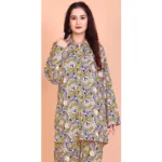 Generic Women's Rayon Printed Mandarin Collar Full Sleeve Co Ord Set (Green)